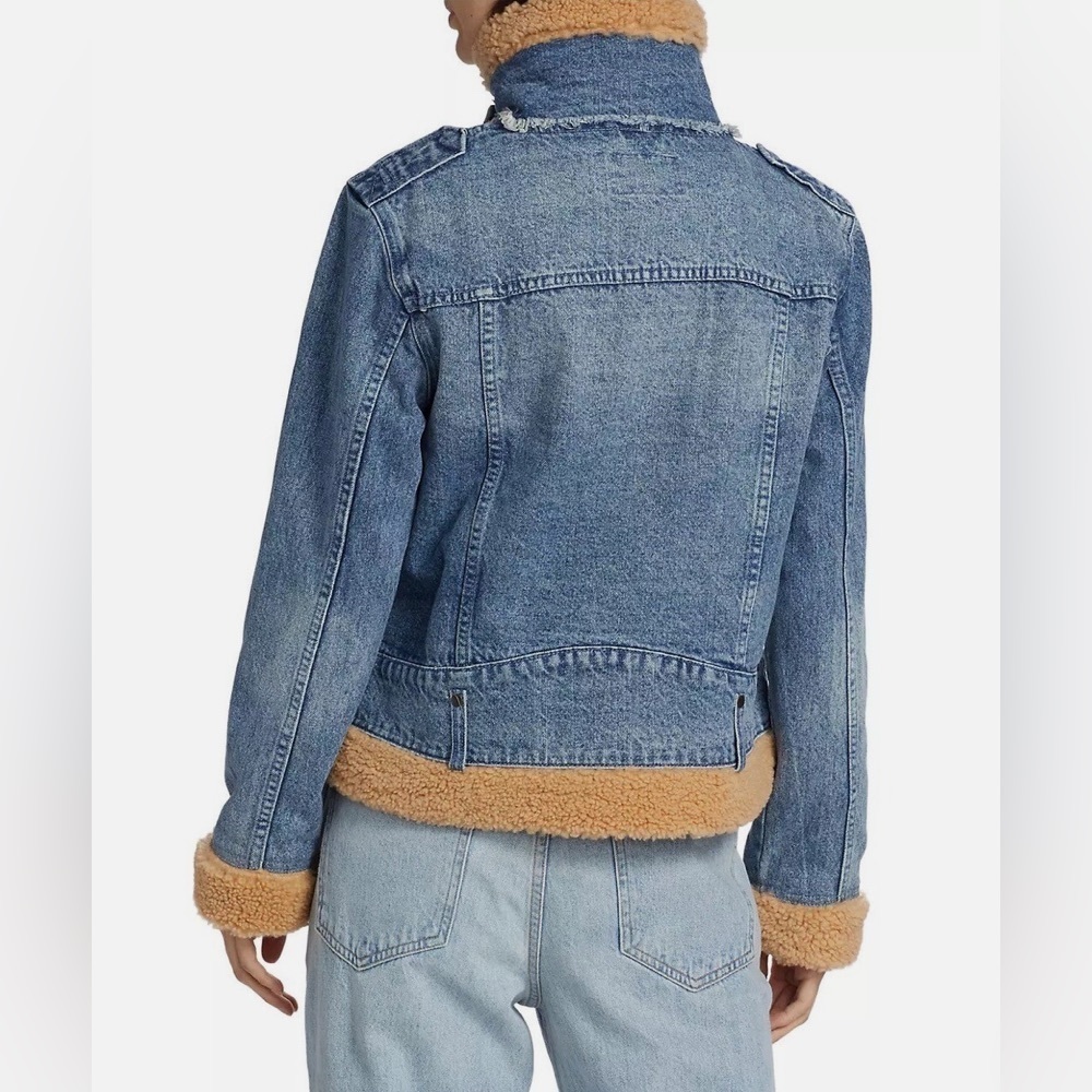 Free People Rylee Denim Jacket Faux Shearling Lined – Med Wash – Size Large NWT - Picture 9 of 11